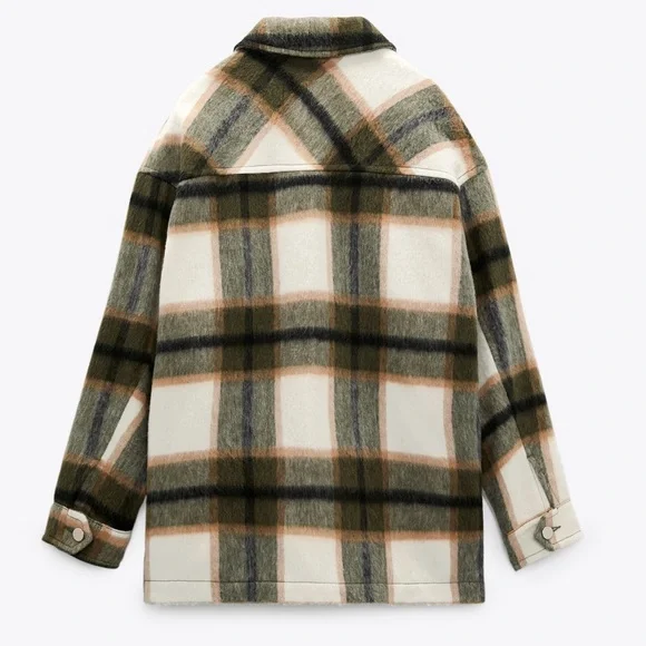 Zara Plaid Wool Overshirt Over Sized Button Down Shacket Jacket XXL - Picture 5 of 7